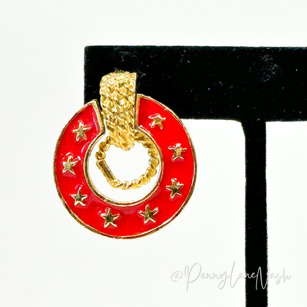 Vintage Golden Star in Red Bulls Eye Earrings - Picture 9 of 9